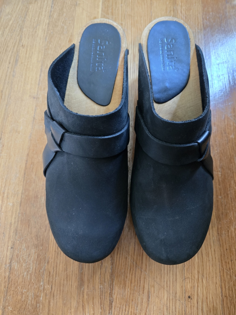 Sanita Black Suede Slip-On Clog Mules